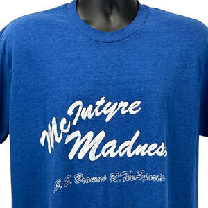 Vintage 80s Distressed McIntyre Madness T Shirt Unisex XL X-Large Blue JS Browns